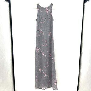 Vintage Y2K All That Jazz Blue Crinkle Floral Print Maxi Dress Women's Small